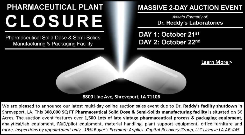  MASSIVE 2-DAY ONLINE AUCTION - Assets Formerly of Dr. Reddy's Laboratories - Shreveport, LA 