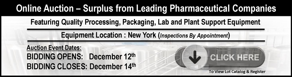 ONLINE AUCTION - Surplus Equipment from Leading Pharmaceutical Companies